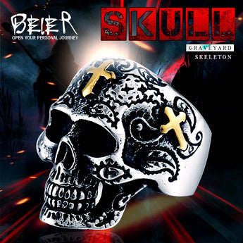 Beier Stainless Steel ring high quality fashion biker skull ring personality men jewelry