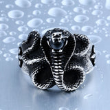 BEIER Cobra Red Stone Snake Ring Stainless Titanium Steel Punk Heavy Metal Animal Jewelry