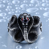 BEIER Cobra Red Stone Snake Ring Stainless Titanium Steel Punk Heavy Metal Animal Jewelry