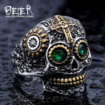 BEIER Cool Men's Gothic Carving Skull Ring For Man Stainless Steel High Quality Detail Biker Skull Jewelry